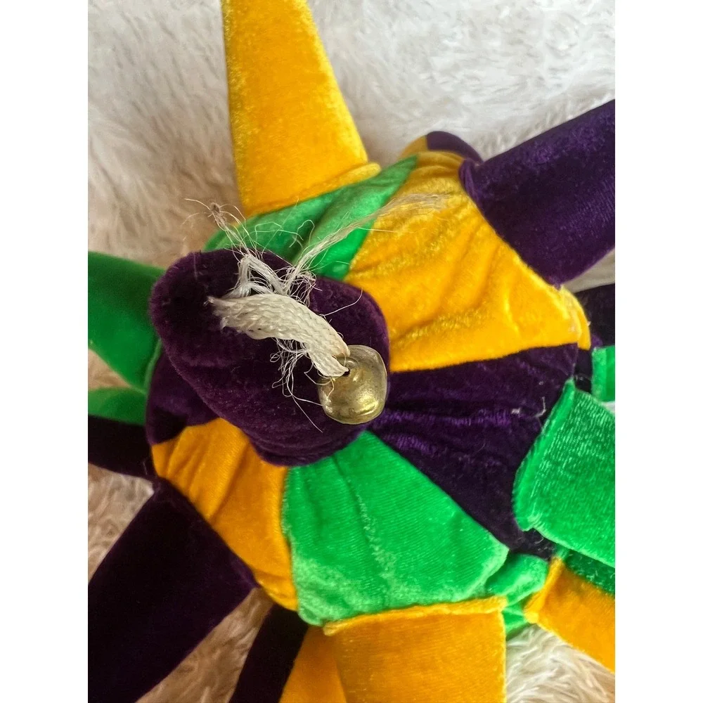 Mardi Gras Jester Hat OS Purple Green Gold Velvet Plush Bells Costume Joker READ